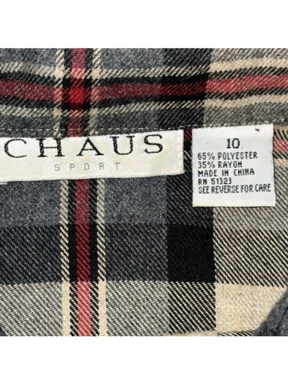 Chaus Sport Plaid Long Sleeve Button-Up Shirt Beige/Black Size 10 - Picture 3 of 7